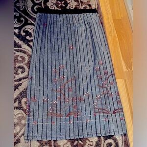 Unique Handmade Japanese theme embroidered maxi skirt,hook&bar, hidden zip back.
